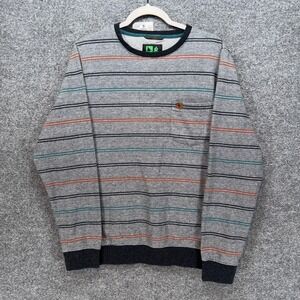 HippyTree Sweatshirt Mens Medium Gray Striped Pocket Crew Neck Pullover Nomad